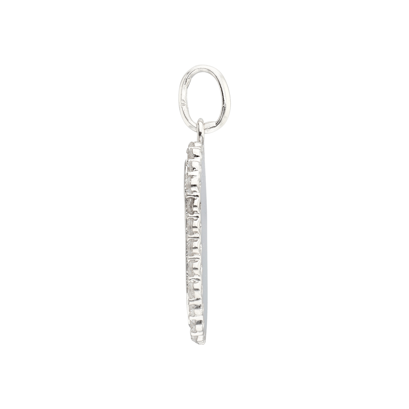 Pendentif Argent Rond plaque lisse entourage oxydes blancs