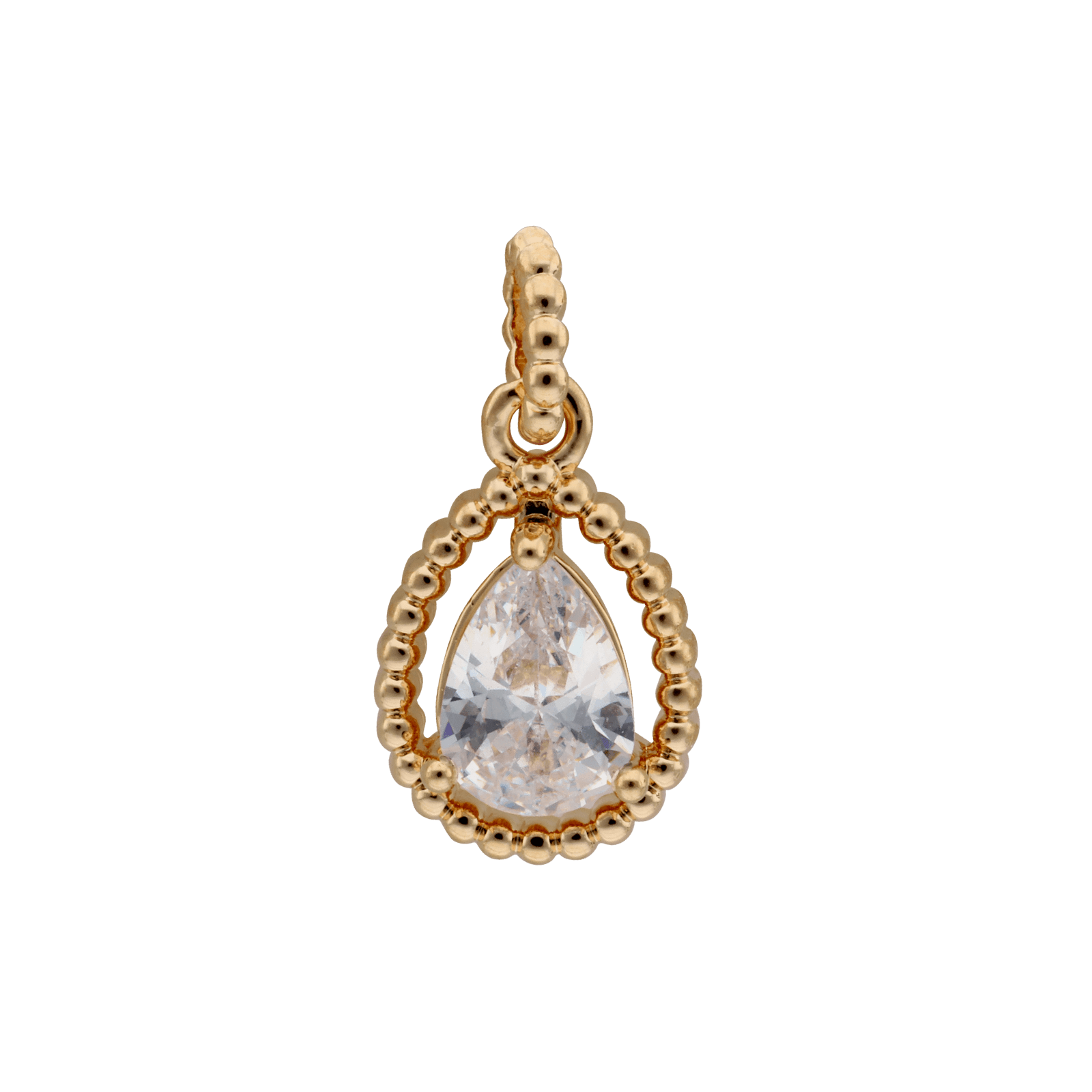 Pendentif Plaqué or goutte Oxyde blanc Entourage boules