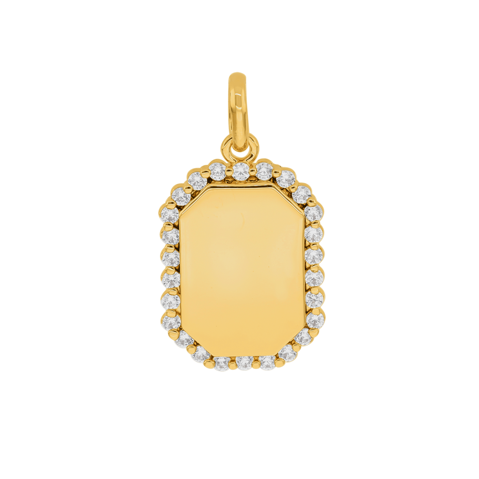 Pendentif Plaqué or plaque lisse entourage oxydes blancs