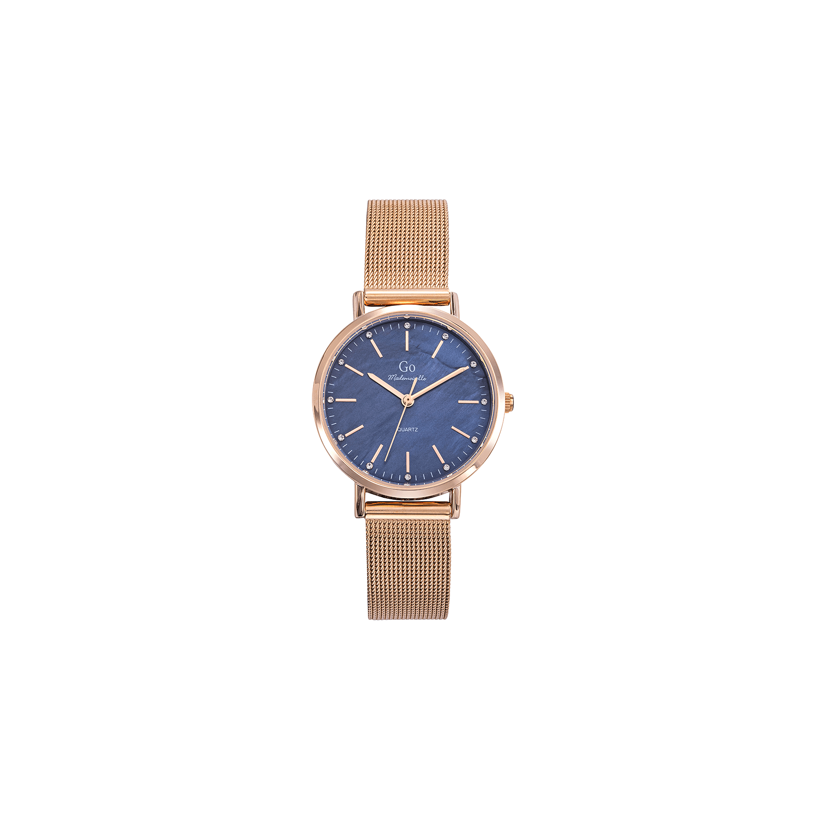 montre go femme boîtier doré rose bracelet métal rose