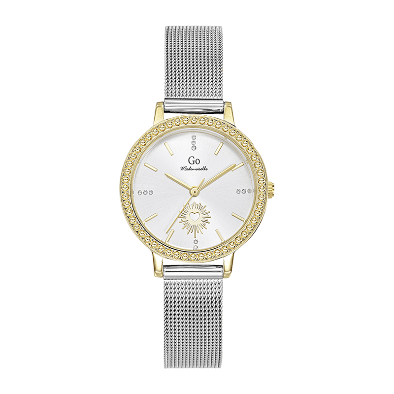 Montre Femme Boîtier Doré Bracelet Métal Argenté – 695666