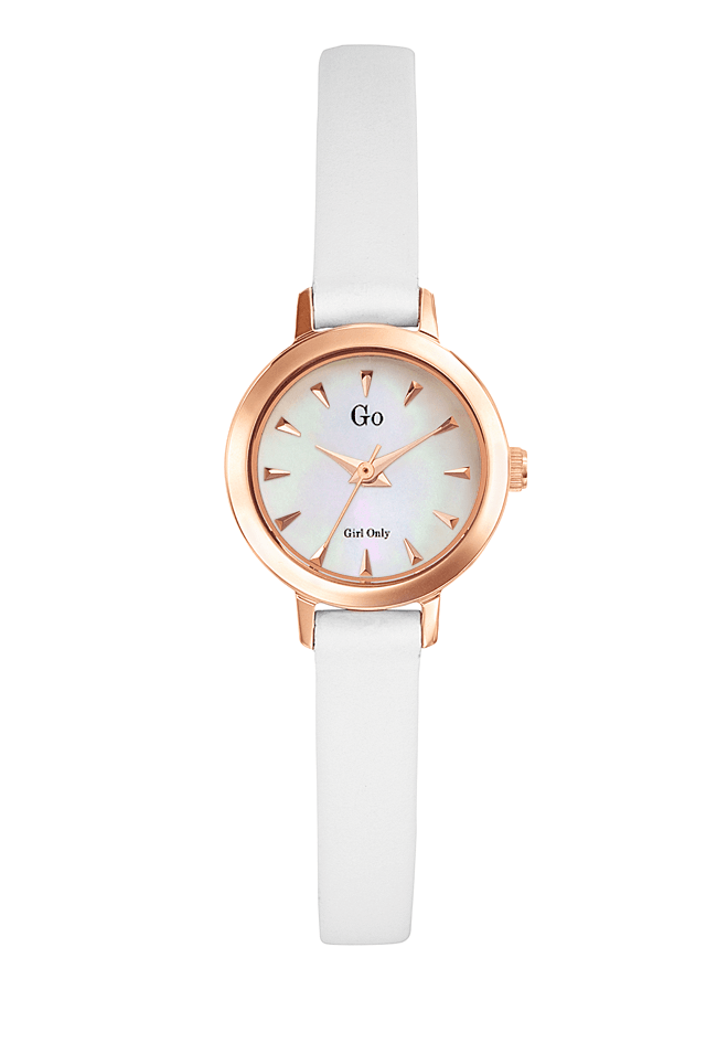 Montre Femme boitier doré rose bracelet cuir blanc - 698641