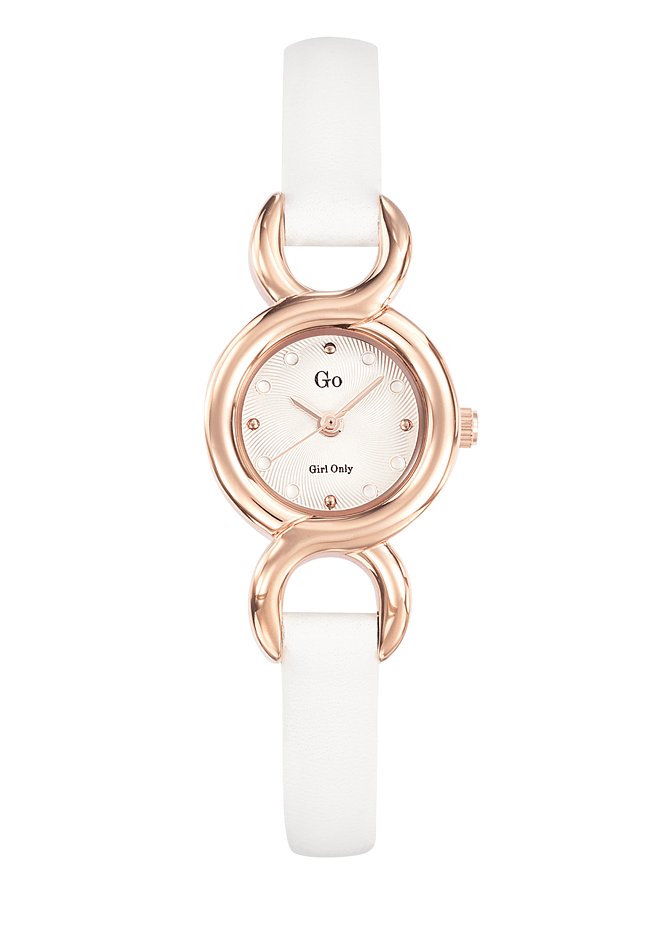 Montre Femme boitier doré rose bracelet cuir blanc - 698709