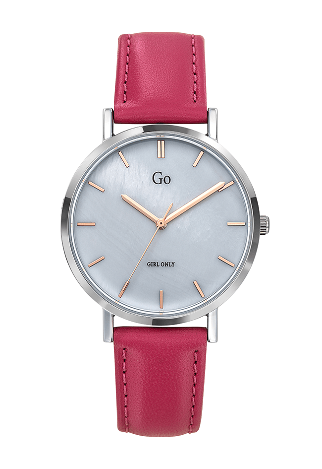 Montre Femme boitier argenté bracelet Cuir Fushia - 699333