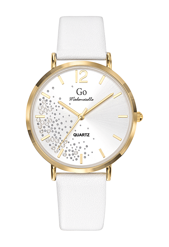 Montre Femme Boîtier Doré Bracelet Cuir Blanc – 699359