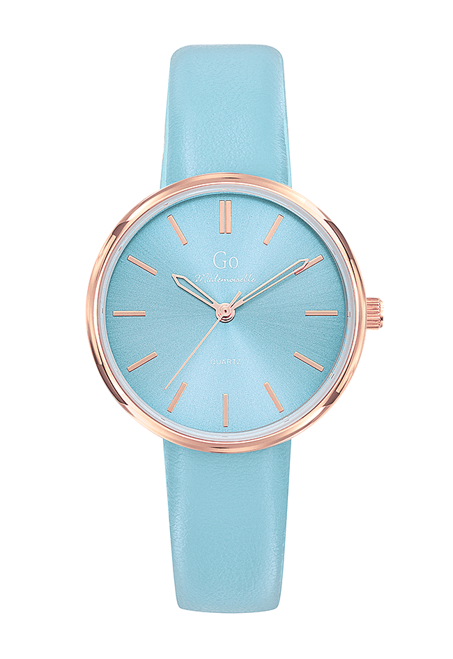 Montre Femme boitier doré rose bracelet cuir bleu - 699445