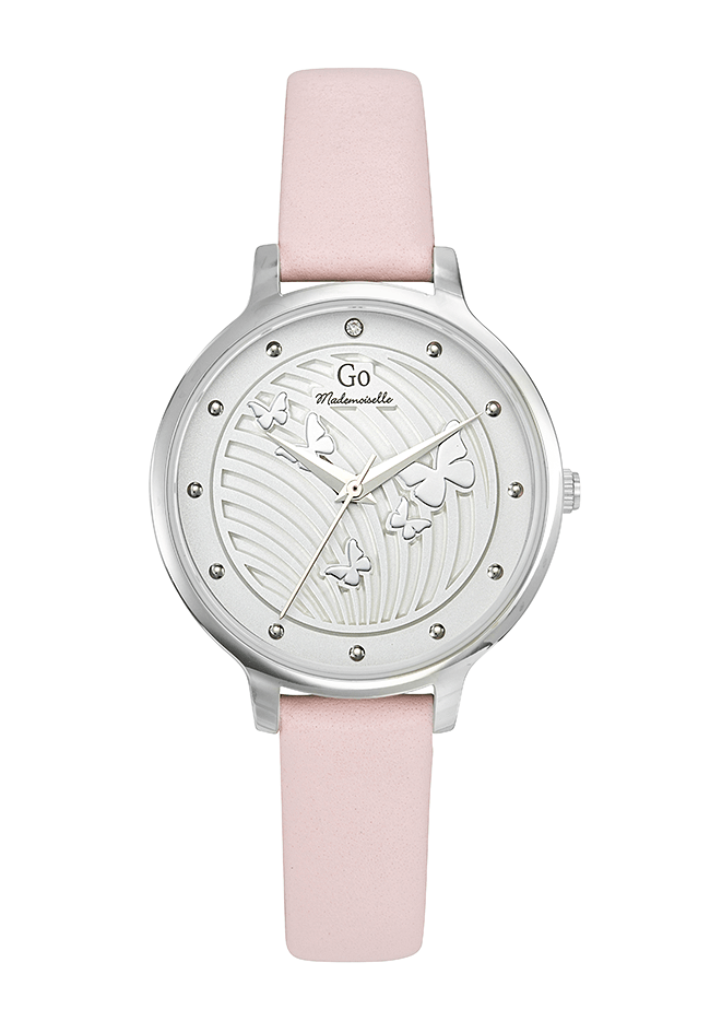 Montre femme boitier argenté bracelet cuir rose - 699470