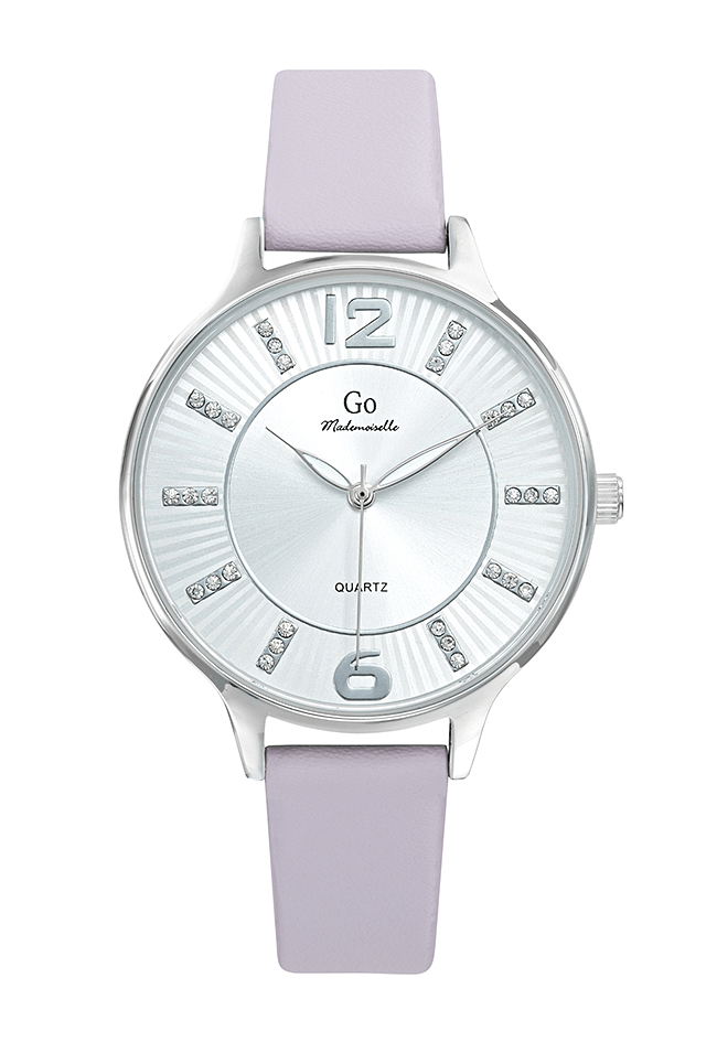 Montre femme boitier argenté bracelet cuir violet - 699475