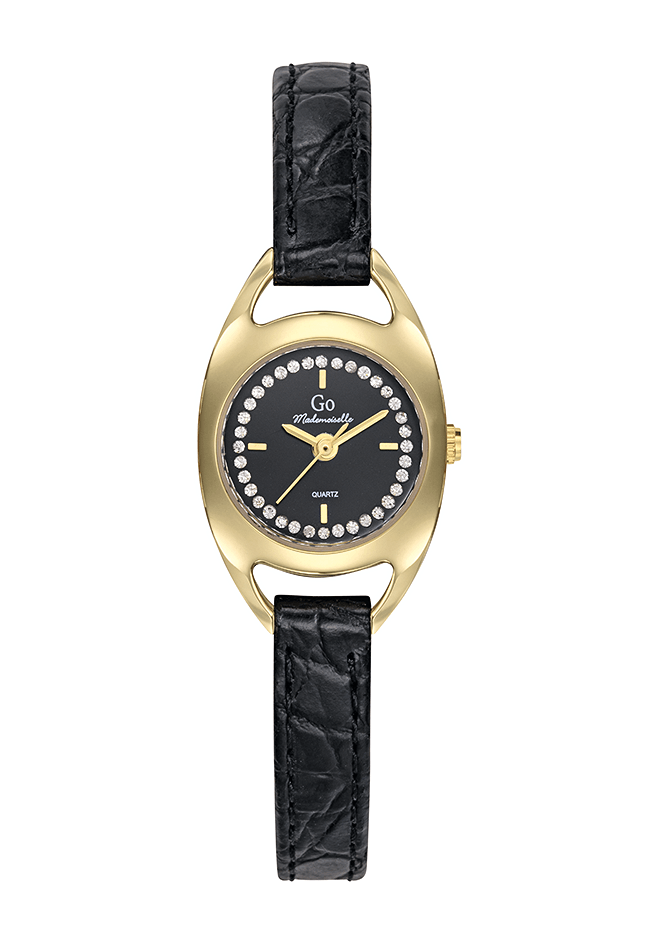 Montre femme boitier doré bracelet cuir noir - 699487