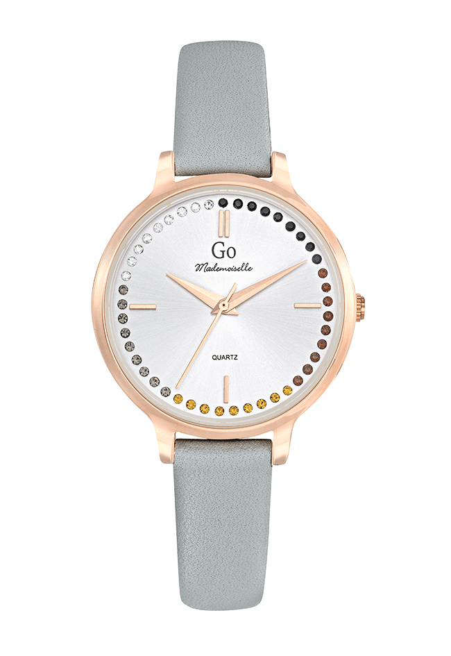 Montre Femme boitier doré rose bracelet cuir gris - 699498