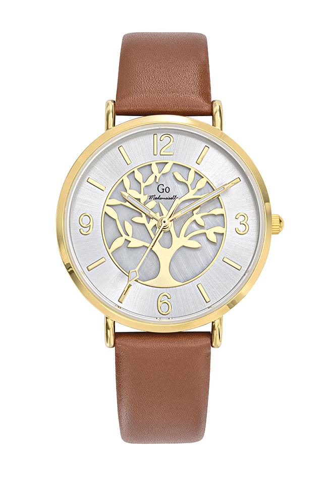Montre Femme Boîtier Doré Bracelet Cuir Marron – 699504
