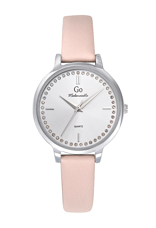 Montre femme boitier argenté bracelet cuir rose - 699536