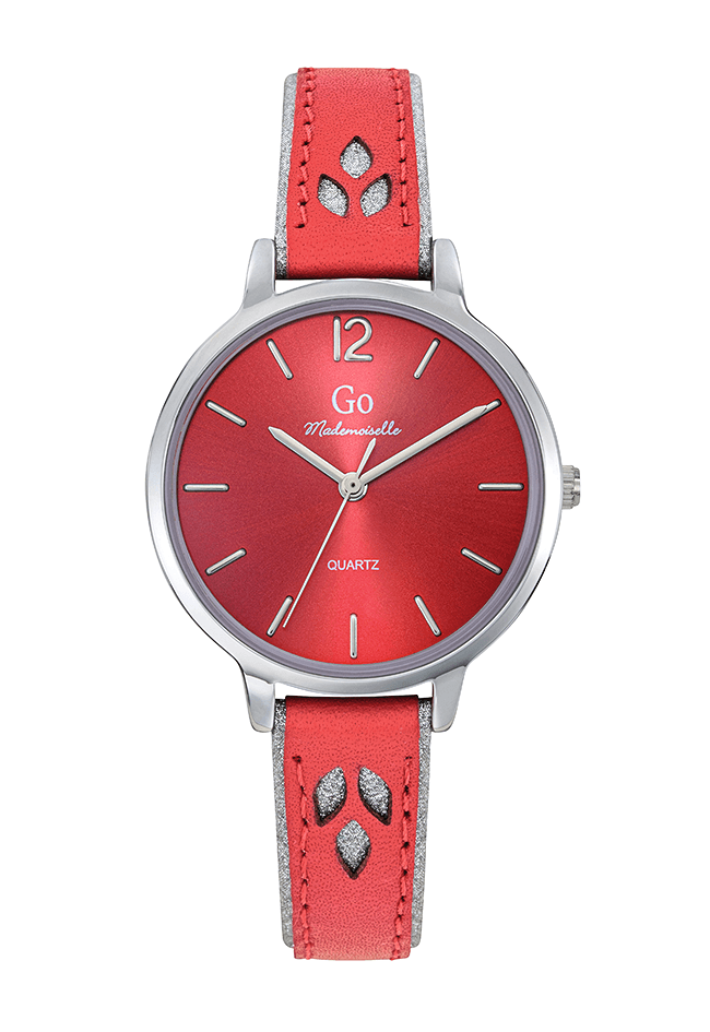 Montre Femme boitier argenté bracelet cuir rouge - 699548