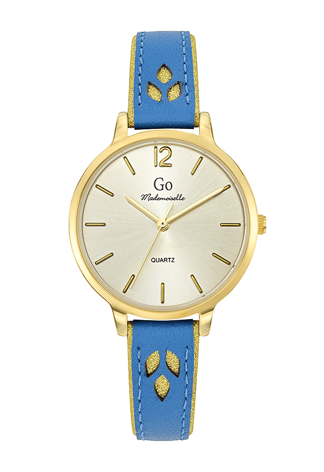 Montre Femme boitier doré bracelet cuir bleu - 699549