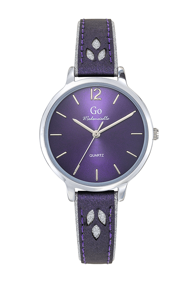 Montre Femme boitier argenté bracelet cuir violet - 699552