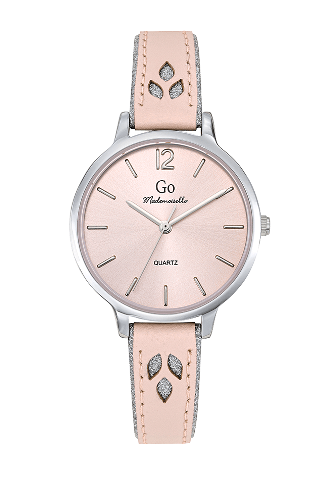 Montre femme boitier argenté bracelet cuir rose - 699553