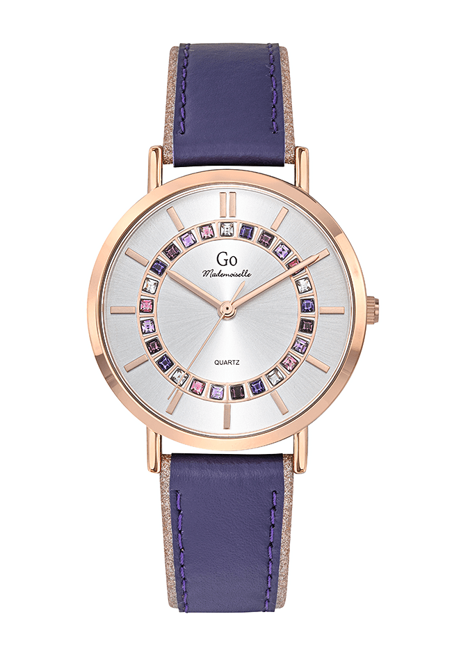 Montre Femme boitier doré rose bracelet cuir violet - 699558