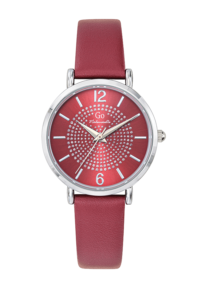 Montre Femme boitier argenté  bracelet Cuir Rouge - 699562