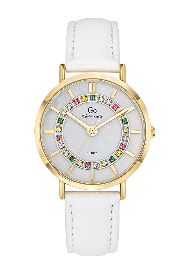 Montre Femme boîtier doré bracelet cuir blanc - 699581