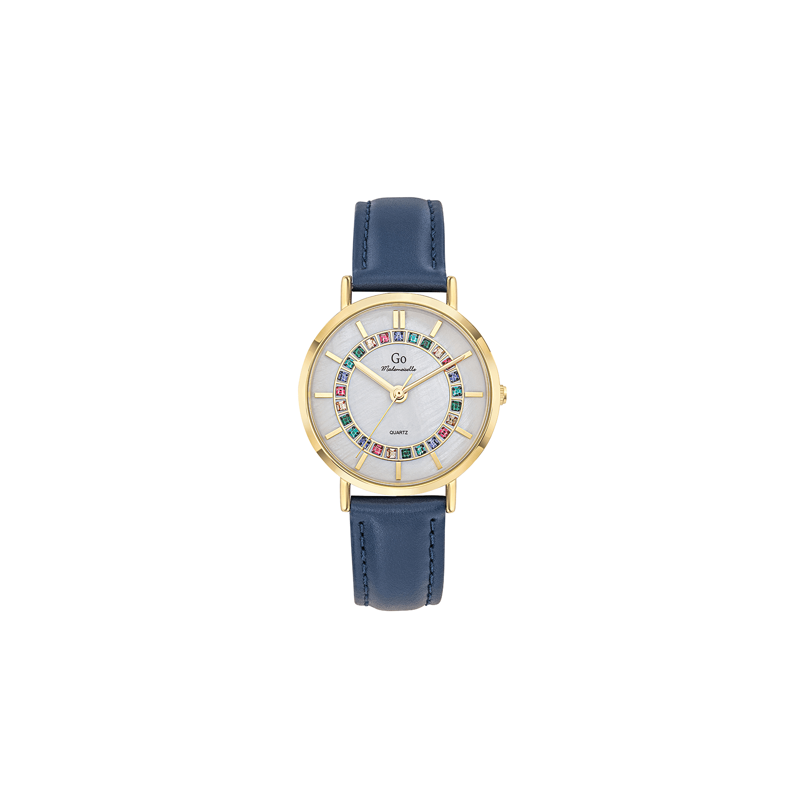 montre go Girl Only  blanc nacre acier doré avec bracelet en cuir