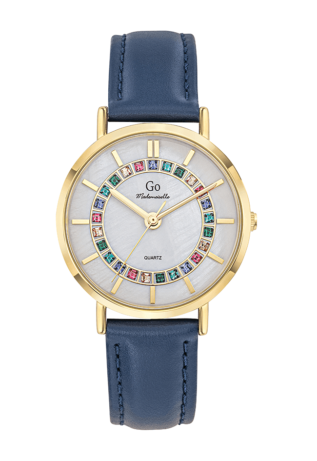 Montre Femme boitier doré bracelet cuir bleu - 699582