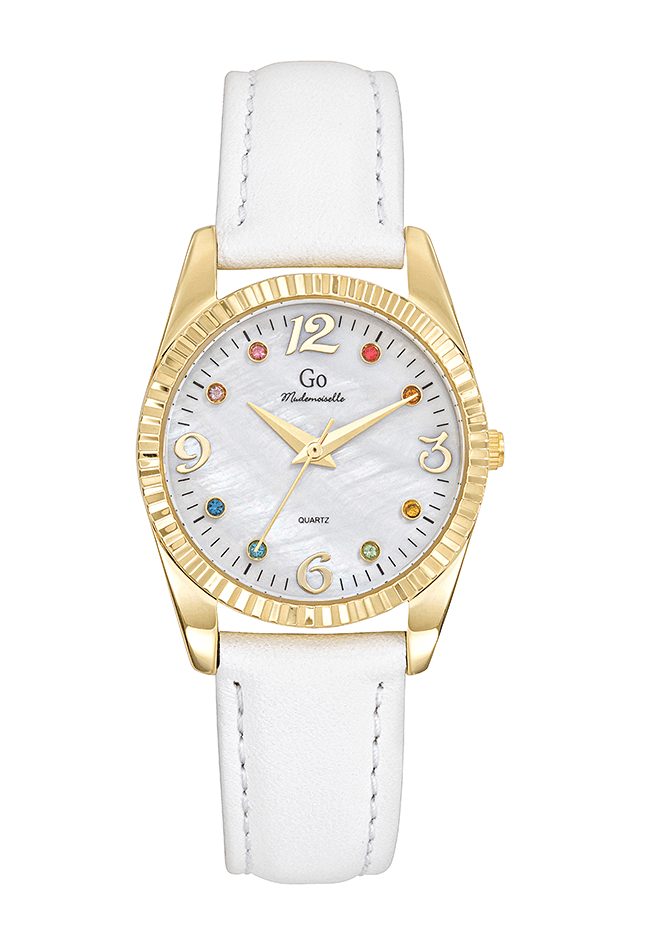 Montre femme boitier doré bracelet cuir blanc - 699590