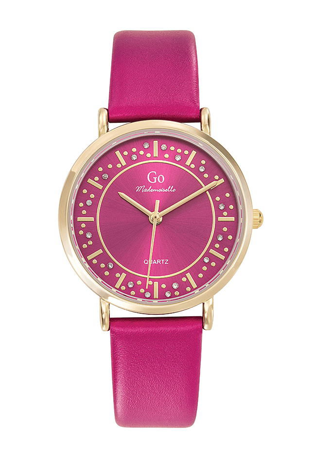 Montre Femme boitier doré bracelet cuir fuchsia - 699593