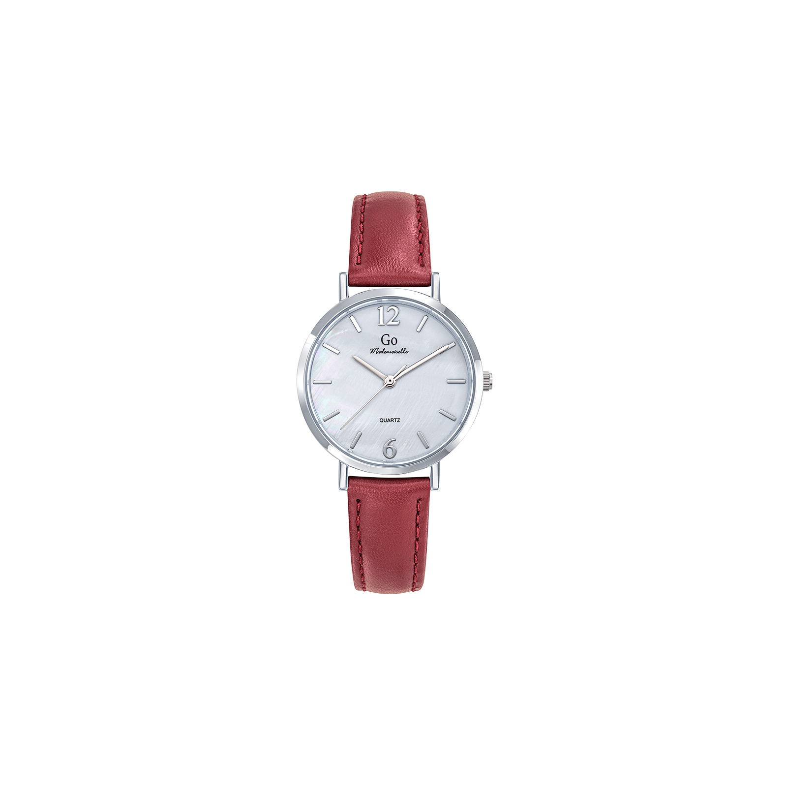 Montre GO Femme Boîtier Argenté Bracelet Cuir Rouge