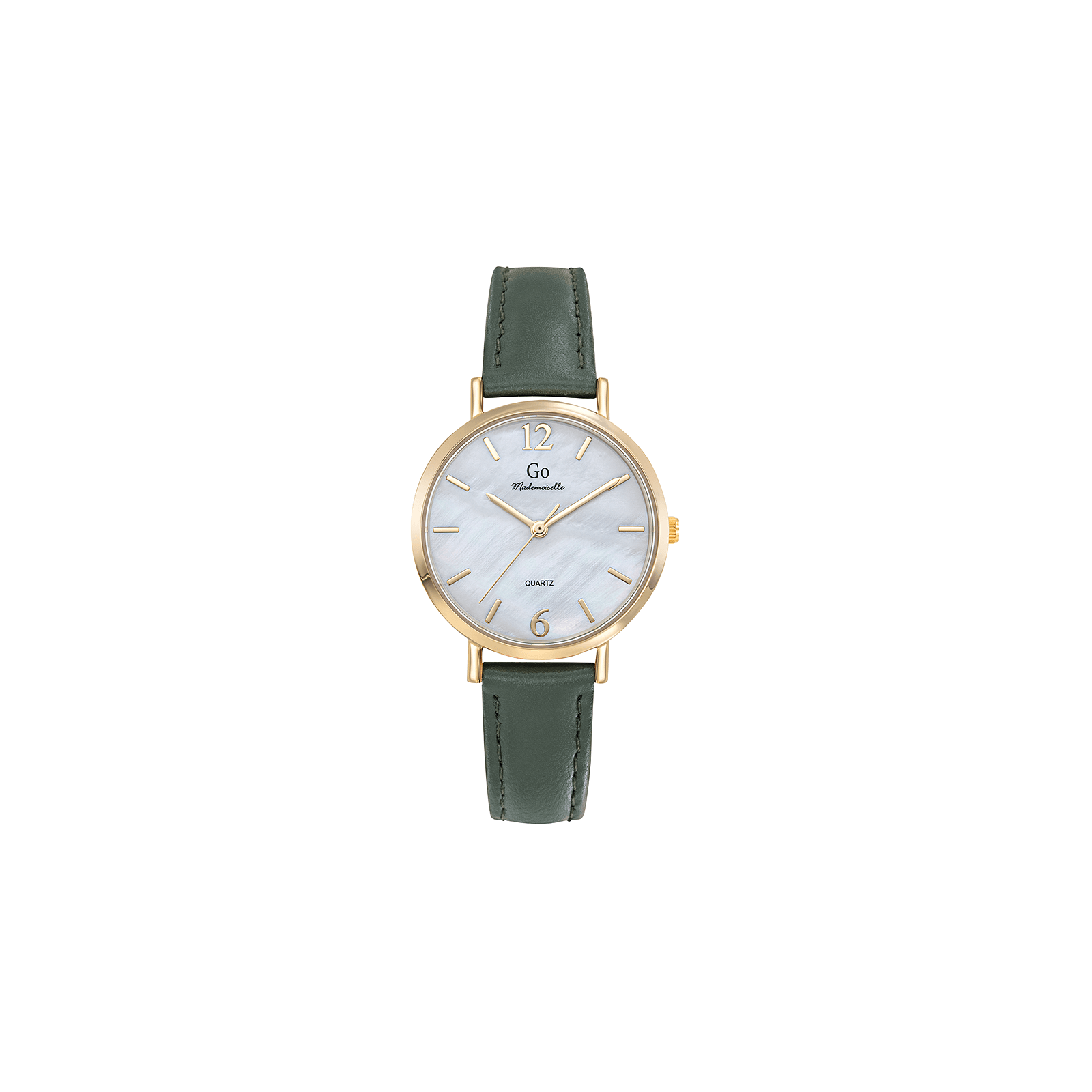 Montre GO Femme Boîtier Doré Bracelet Cuir Vert
