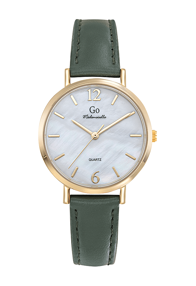 Montre Femme Boîtier Doré Bracelet Cuir Vert – 699650