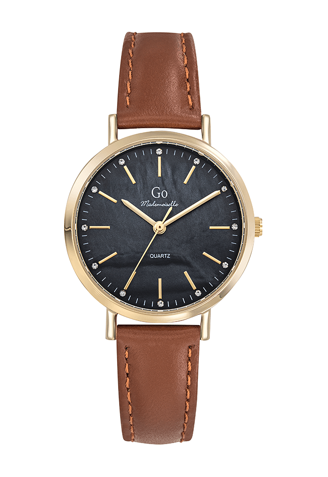 Montre Femme Boîtier Doré Bracelet Cuir Marron – 699652