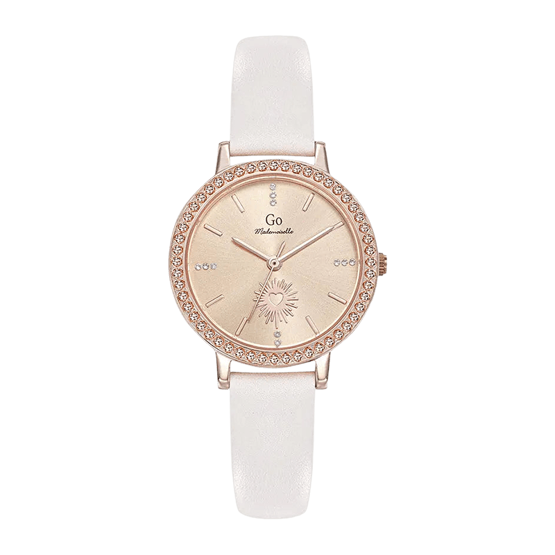 Montre Femme Boîtier Doré rose Bracelet Cuir Nude – 699653