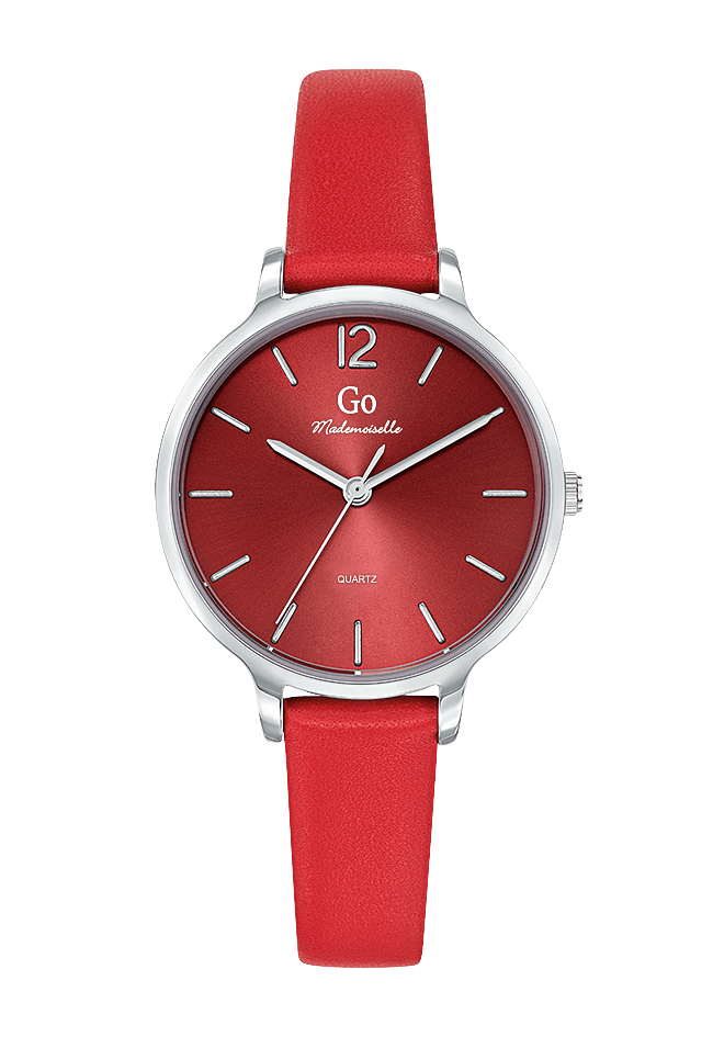 Montre Femme boitier argenté bracelet cuir rouge - 699942