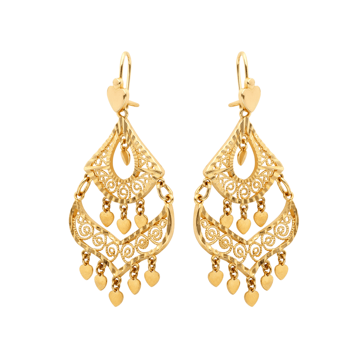 Boucles D'oreilles Plaqué Or Savoyardes Diamantés 31mm Pendant 70mm