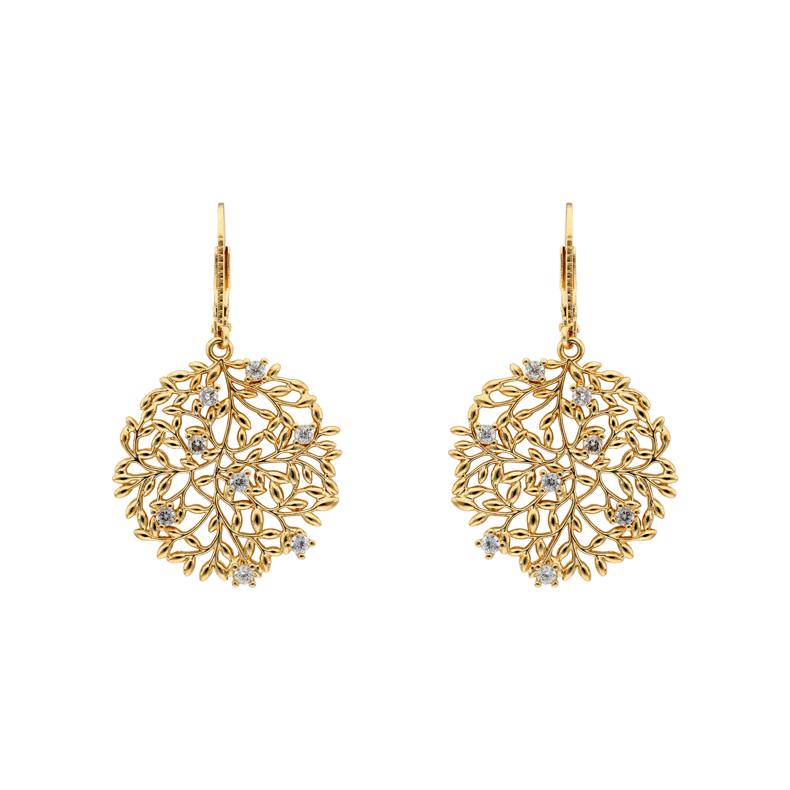 Boucles d'Oreilles plaqué or boule arbre Oxyde de Zirconium