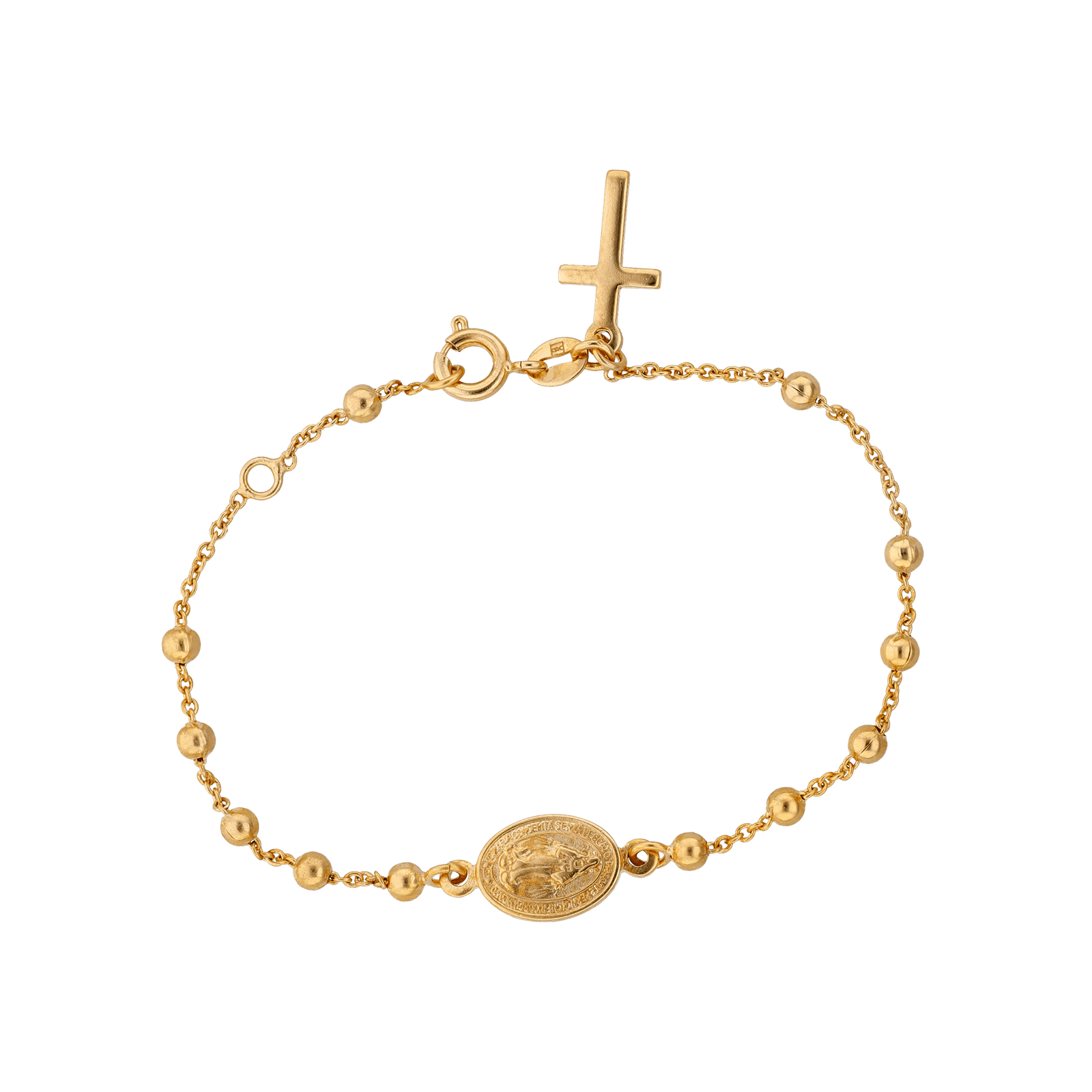 Bracelet Chapelet Croix Médaille Vierge Boules 16A18cm Plaqué Or