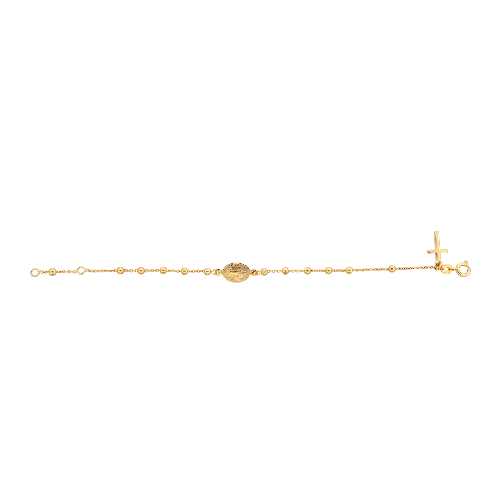 Bracelet Chapelet Croix Médaille Vierge Boules 16A18cm Plaqué Or