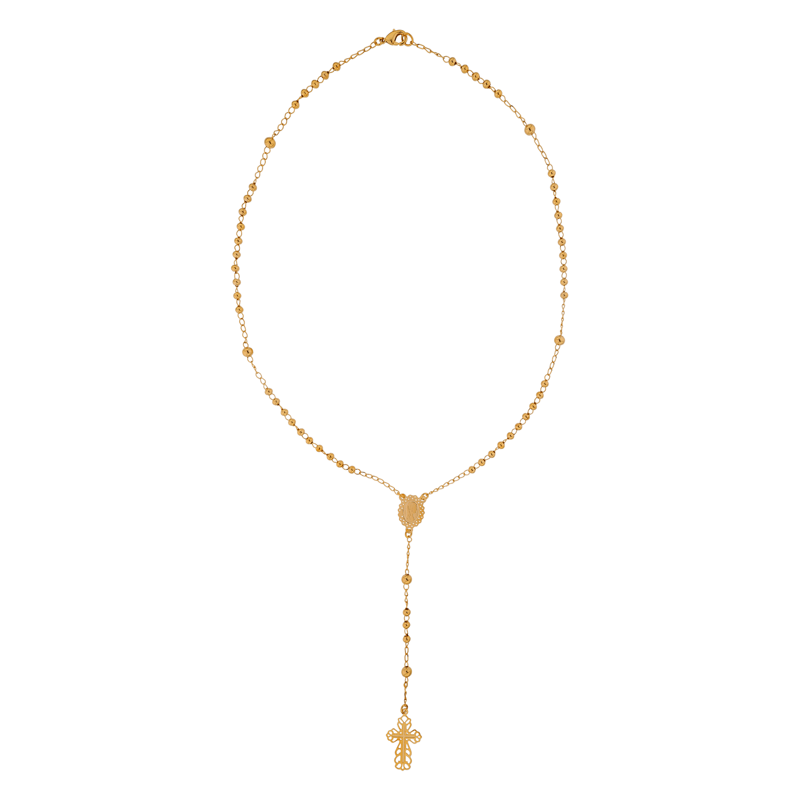 Collier Chapelet Médaille Croix Pendant 100mm 45 cm Plaqué Or