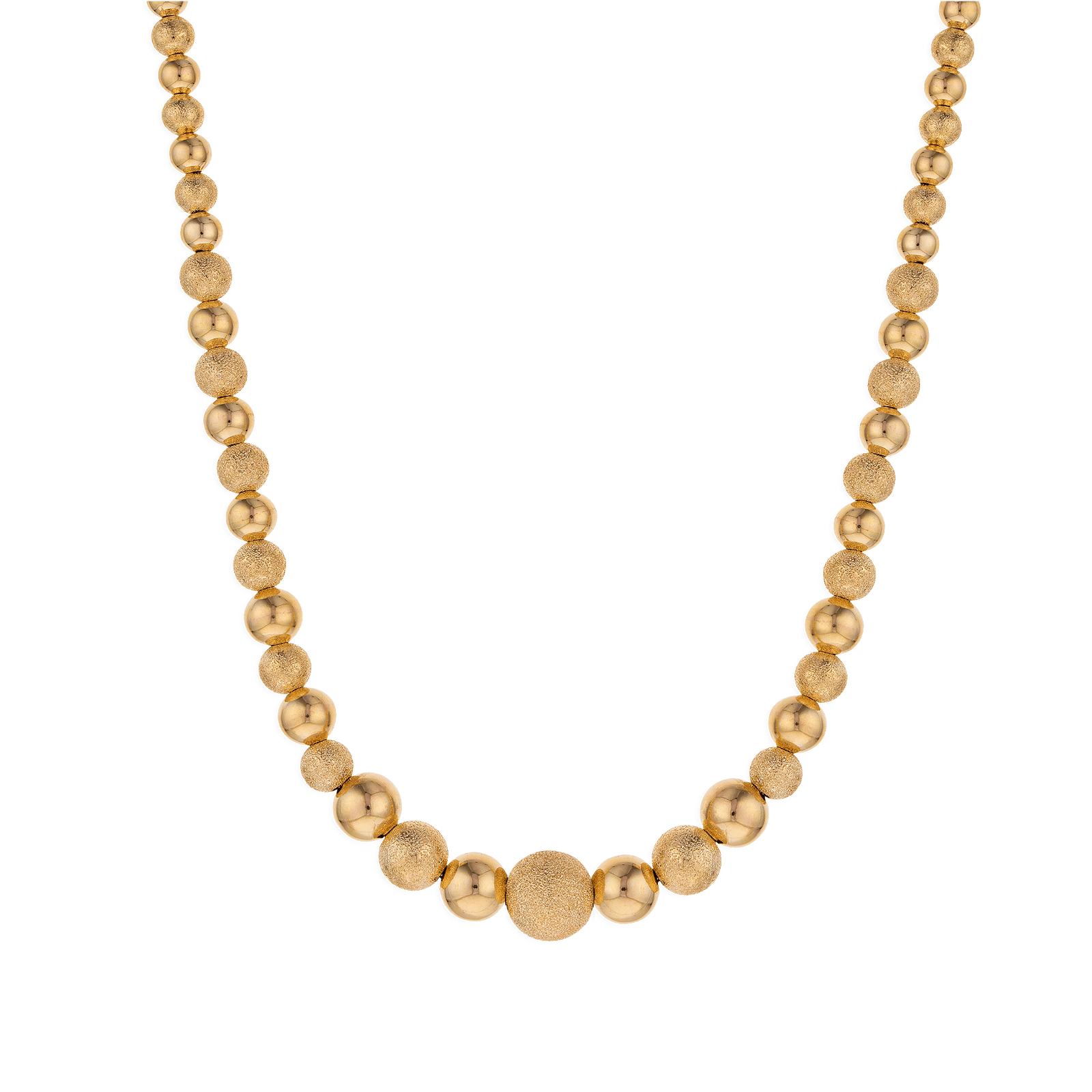 Collier Boules Chute 3 à 10mm Lisse Sablé 45cm Plaqué Or