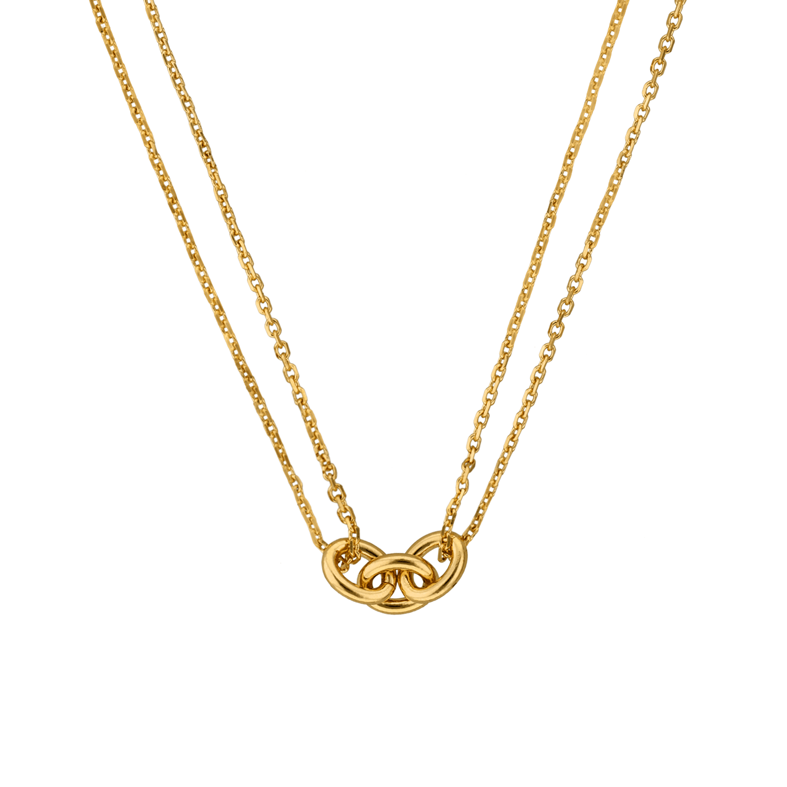 Collier 2 rangs Motif 3 Anneaux 7*18mm 40A45cm Plaqué Or