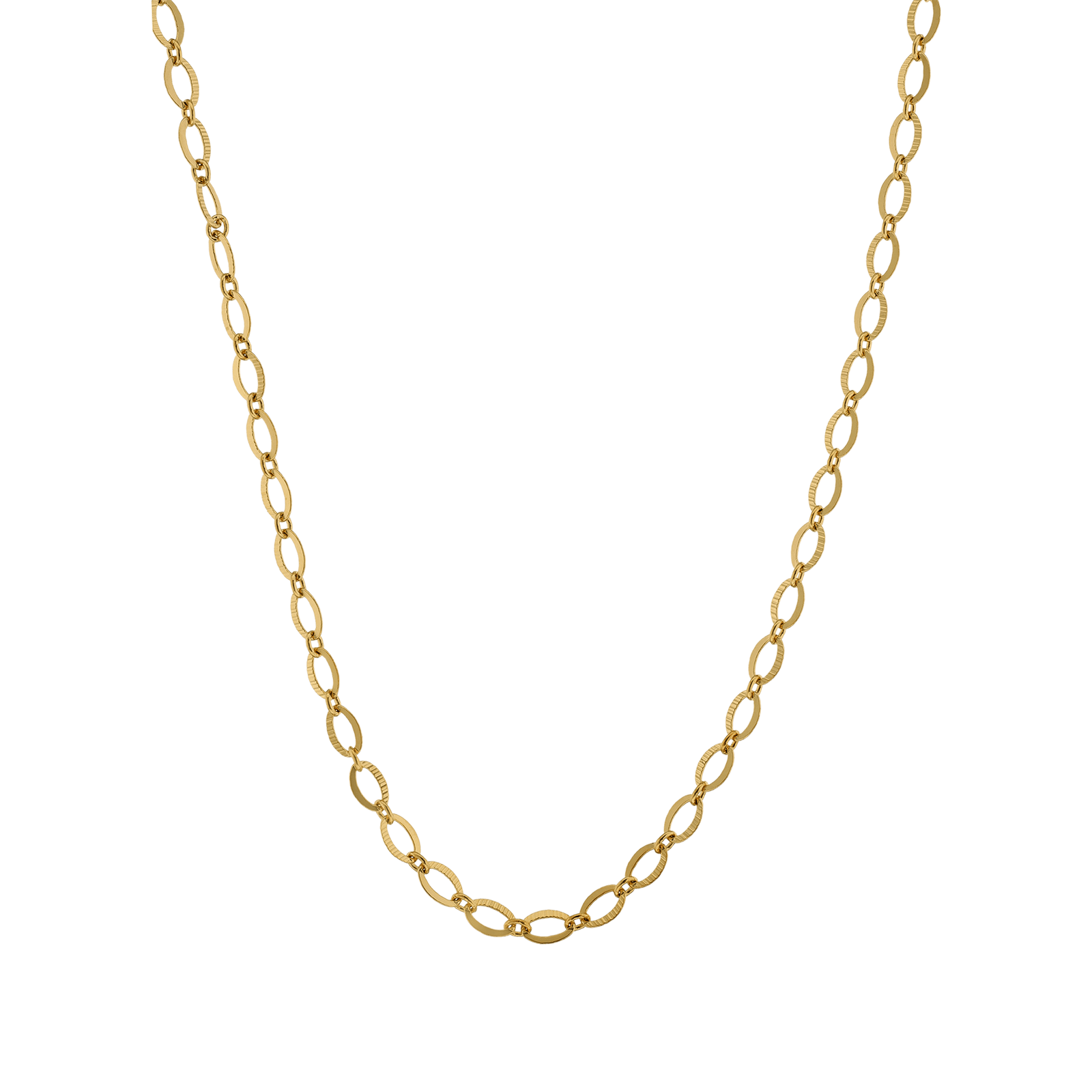 Collier plaqué or maille ovale lisse et striées 45 cm