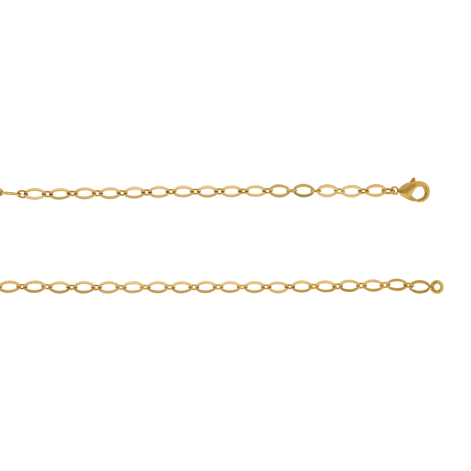 Collier plaqué or maille ovale lisse et striées 45 cm