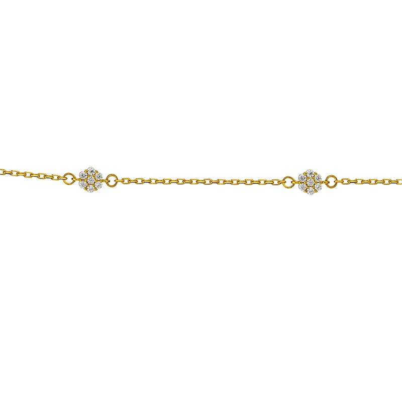 Collier Or 18K Fantaisie Motif fleurs pavés oxydes 45cm