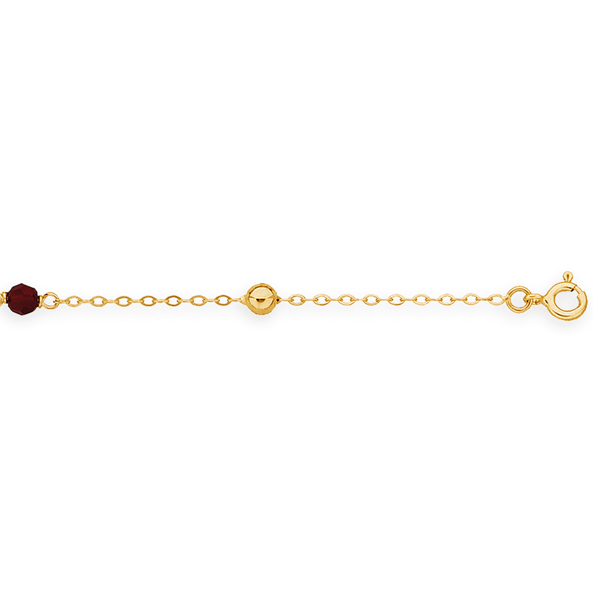 Bracelet Or750 Maille Forçat Cristal Grenat Grain D'or