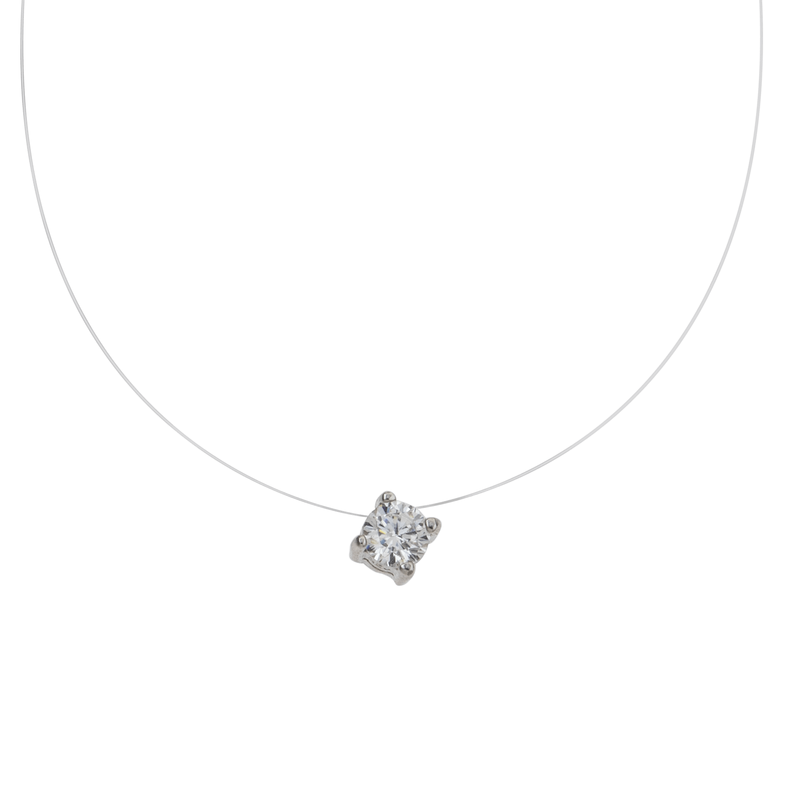 Collier fil nylon centre sertie Oxyde de Zirconium 42 centimètres