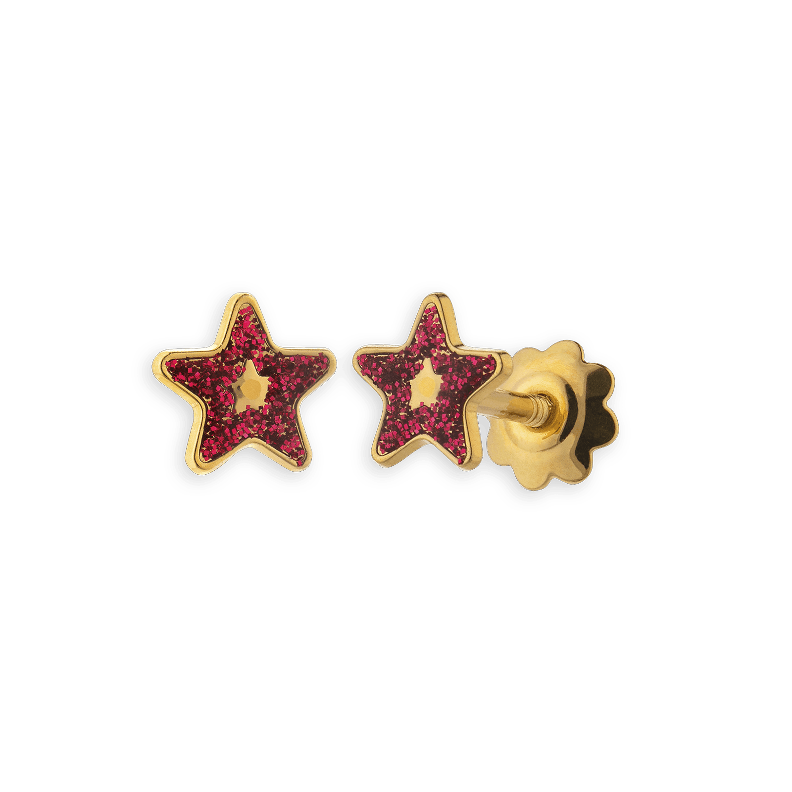Boucles D'oreilles Étoile Émail Rouge 5mm Fermeture Vis Or750