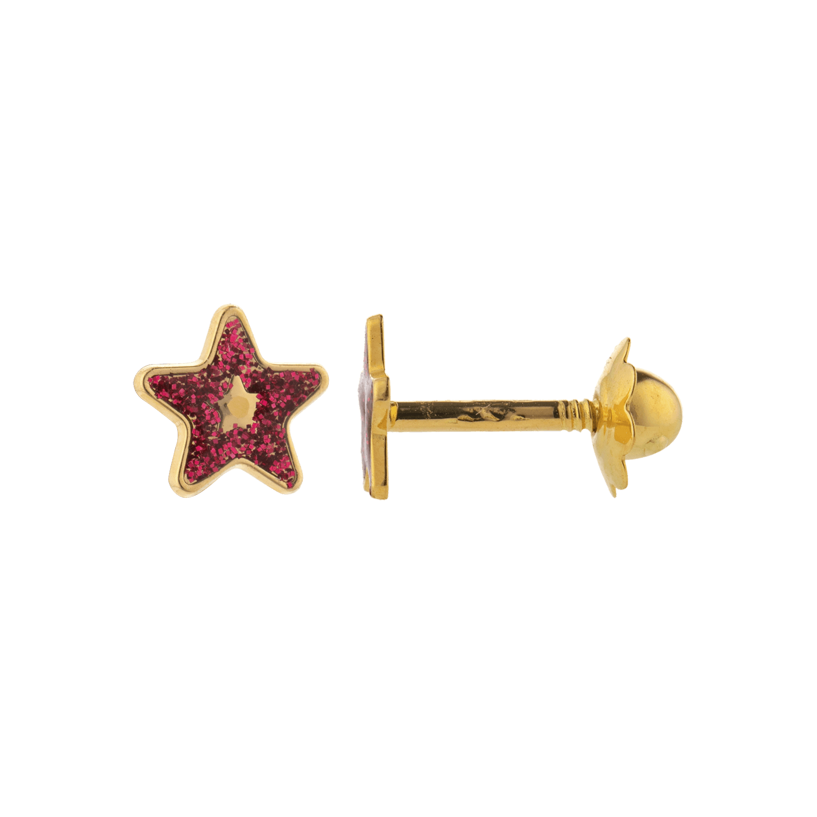 Boucles D'oreilles Étoile Émail Rouge 5mm Fermeture Vis Or750