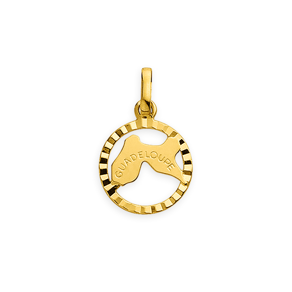 Pendentif Or 375 Carte Guadeloupe Cerclée Striée 14*19mm Avec Bélière