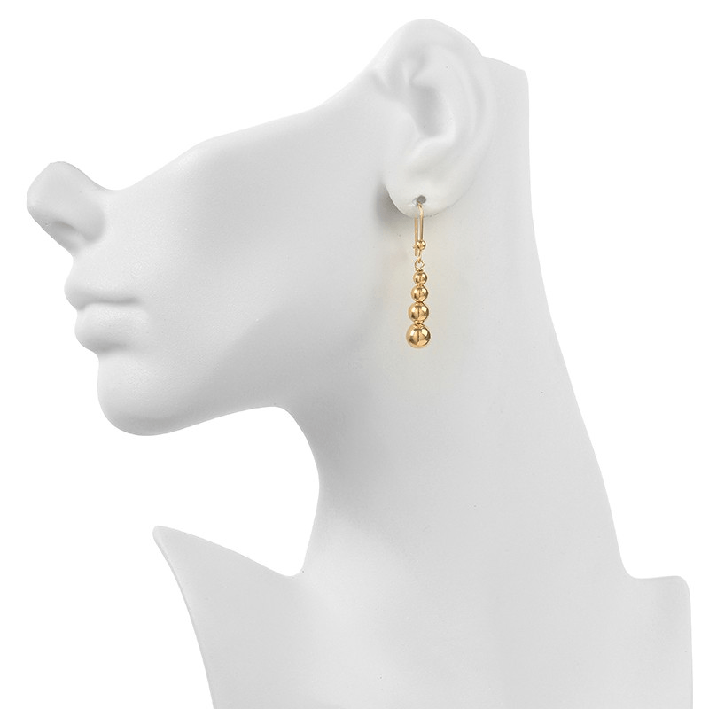 Boucles D'oreilles Or 375 Pendant 37mm Boules 3  à 7mm