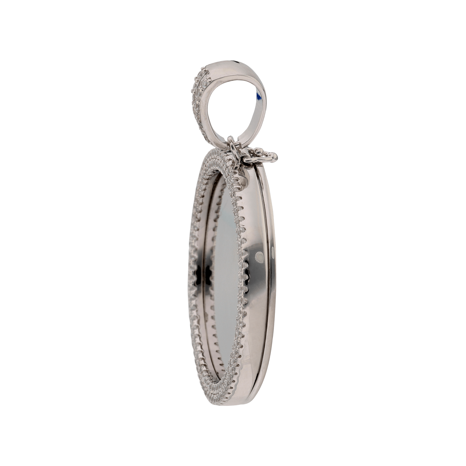 Pendentif Argent Rhodié rond contour Zirconia Cubique 39 millimètres